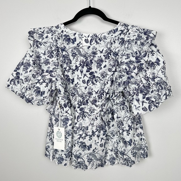 Tuckernuck Hyacinth House Navy Floral Ruffle Nadia Blouse Size Small NEW - Picture 9 of 11